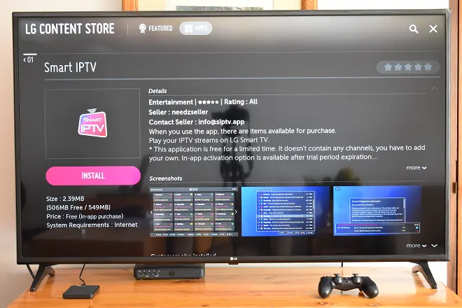 Janela de instalação Smart IPTV em uma LG Smart TV