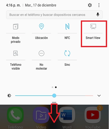 Ícone Smart View em um smartphone Samsung