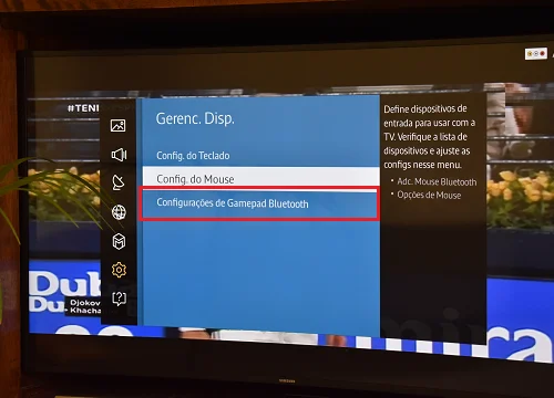 Opçao Configurações de Gamepad Bluetooth na Smart TV Samsung
