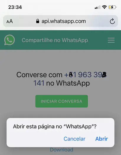 Opção de enviar mensagem pelo WhatsApp sem adicionar o número