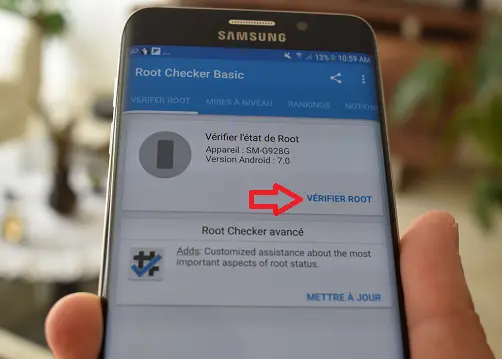 Interface Root Checker em um telefone Samsung