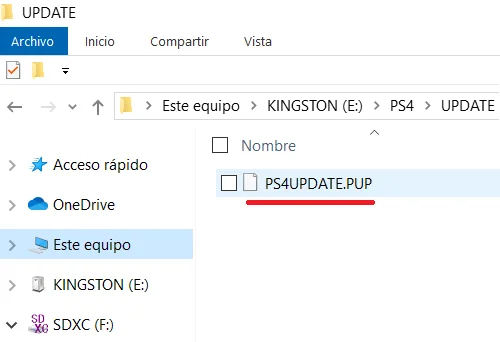 Arquivo de atualização do console PS4 em um PC
